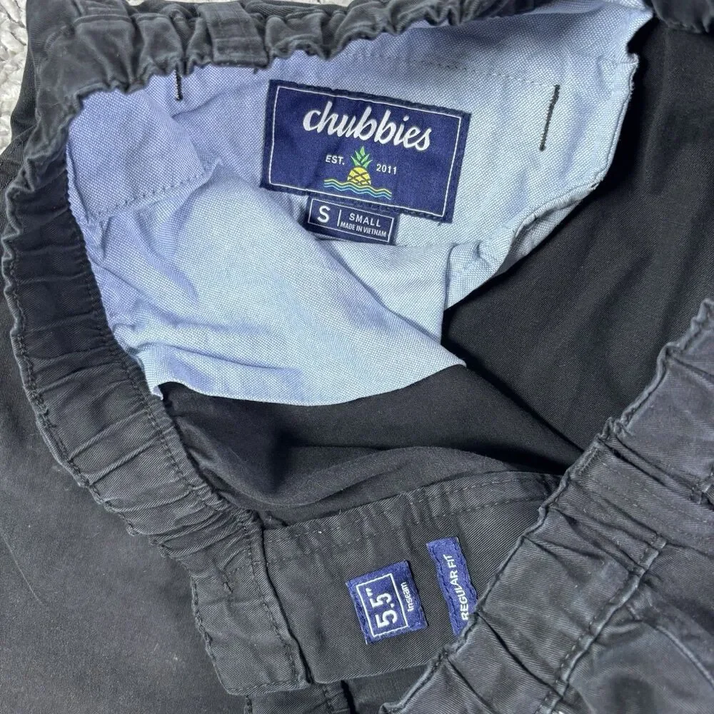 Chubbies Chino Shorts Mens Small 5.5 Regular Fit Black Elastic Waist Beach Golf